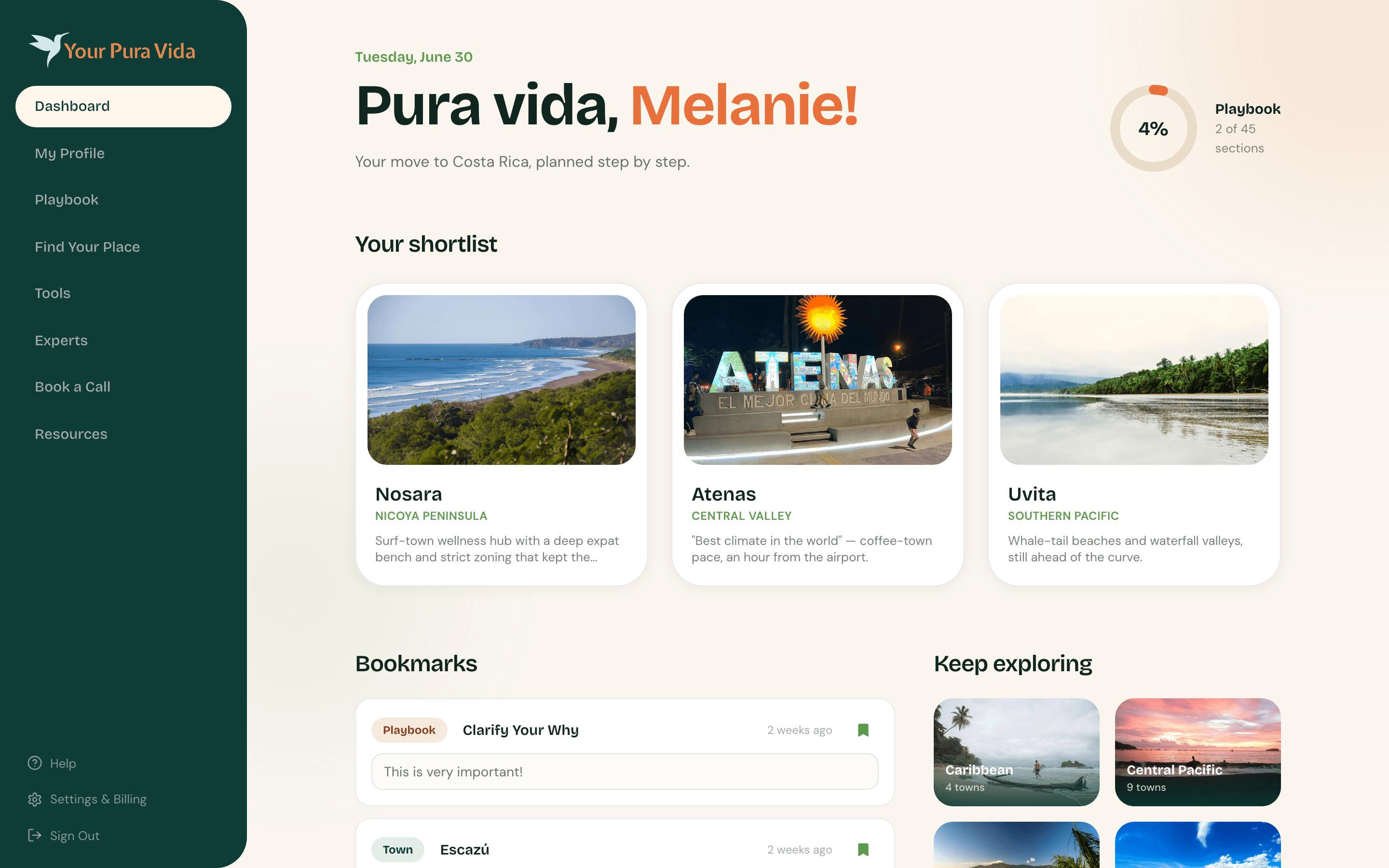 Your Pura Vida dashboard, your personalized Costa Rica journey